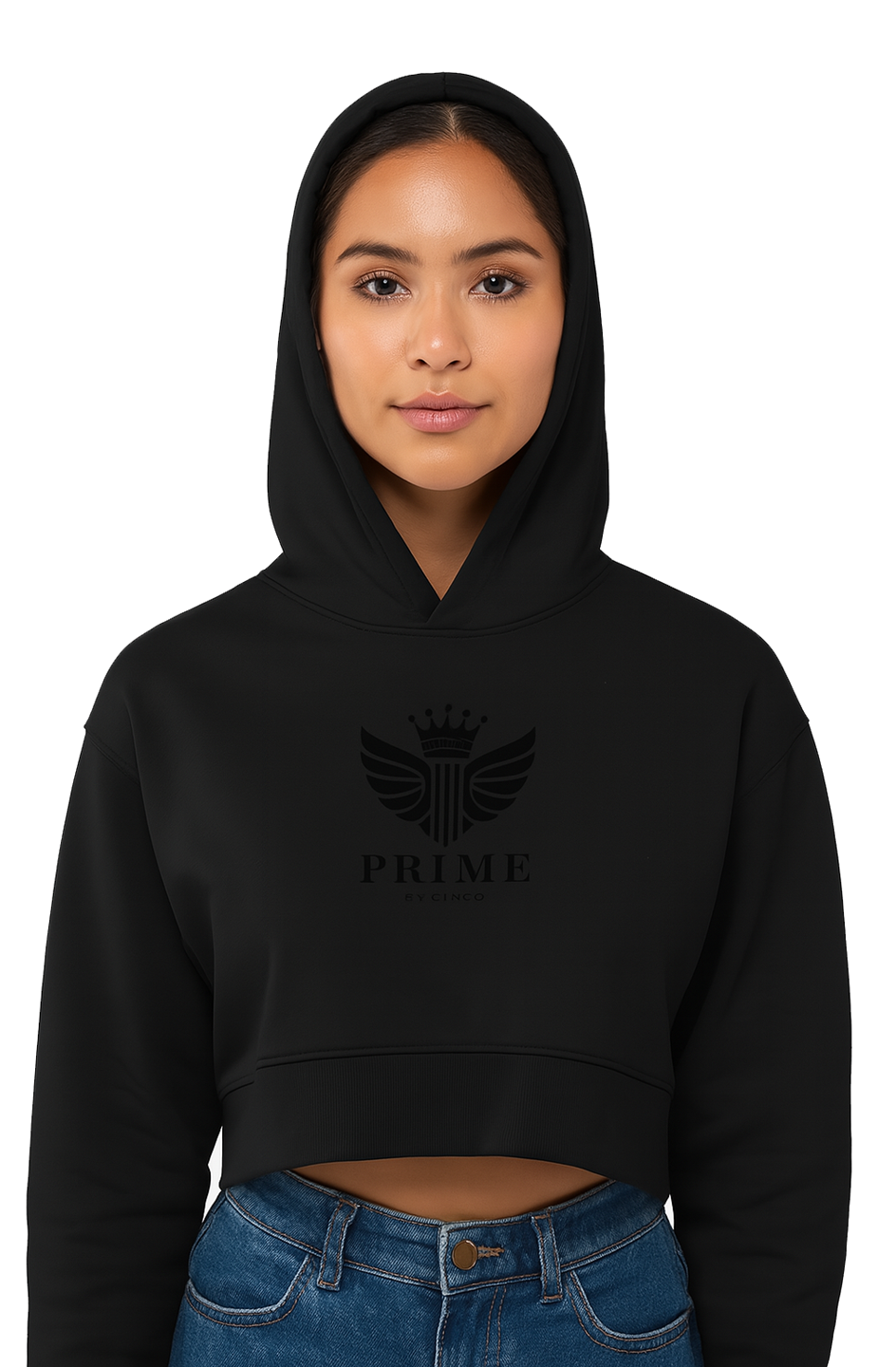 Endvr PRIME Collection Women's Signature Embroidered Relaxed Cropped Hoodie - Black
